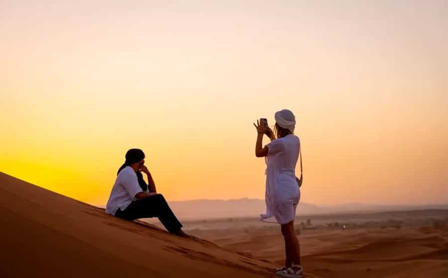 From Fes: 3-Day Luxury Desert Tour to Marrakech via Merzouga - Merzouga sunset and your desert camp