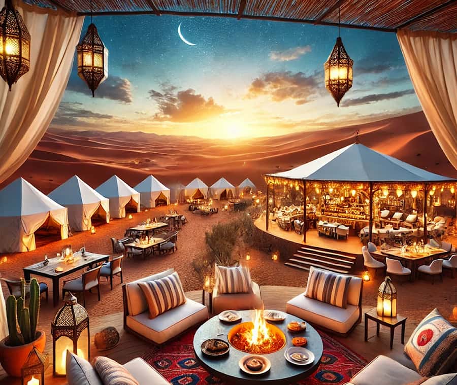 From Marrakech: Agafay Desert Dinner and Optional Camel Ride - Moroccan dinner, Berber music, and firelight