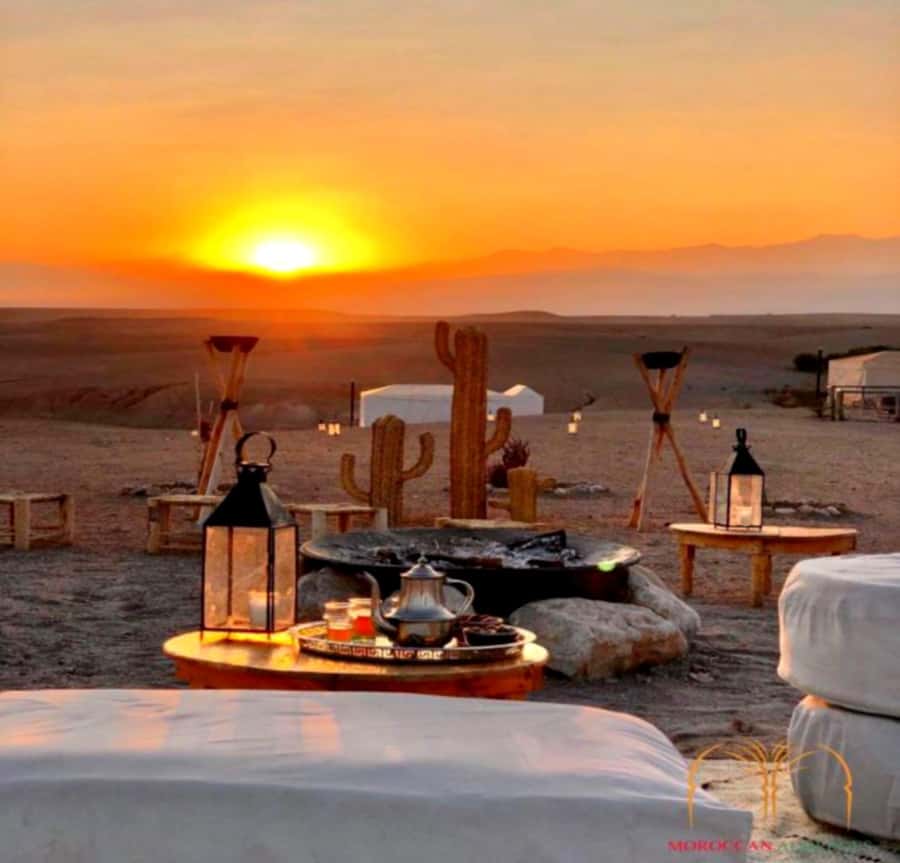 From Marrakesh Agafay Desert Dinner & Sunset, and Camel Ride - Sunset at the camp, with pool time if you want it