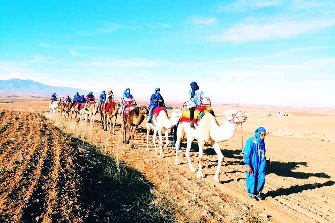Magical dinner, sunset, music and fire show in Agafay desert - First views of the rocky Agafay terrain