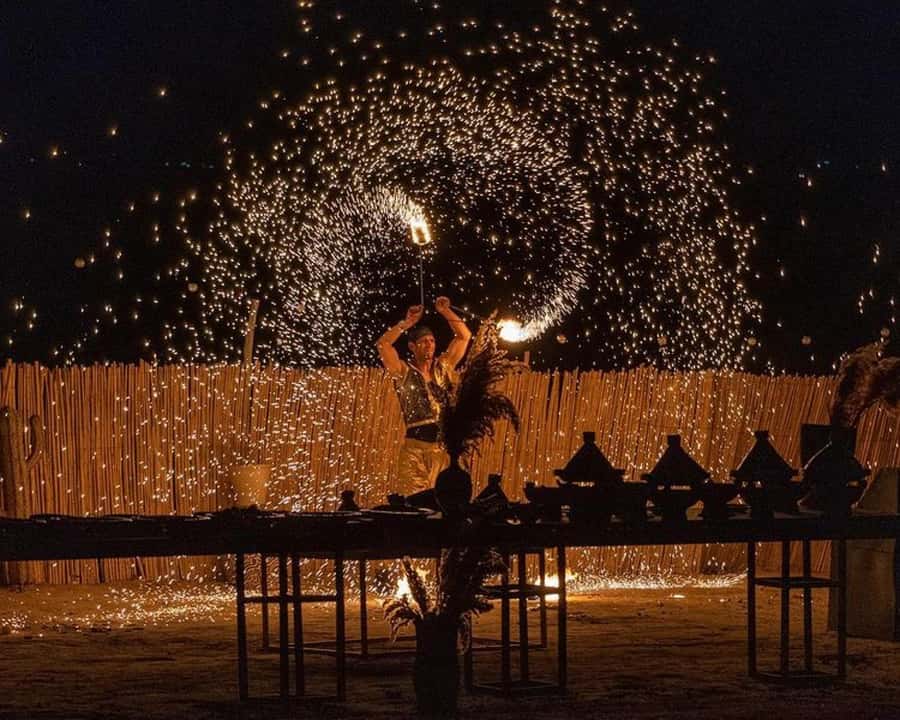 Marrakech: Agafay Desert Camel Rides, Dinner and Fire Show - A short camel ride as the sun goes down
