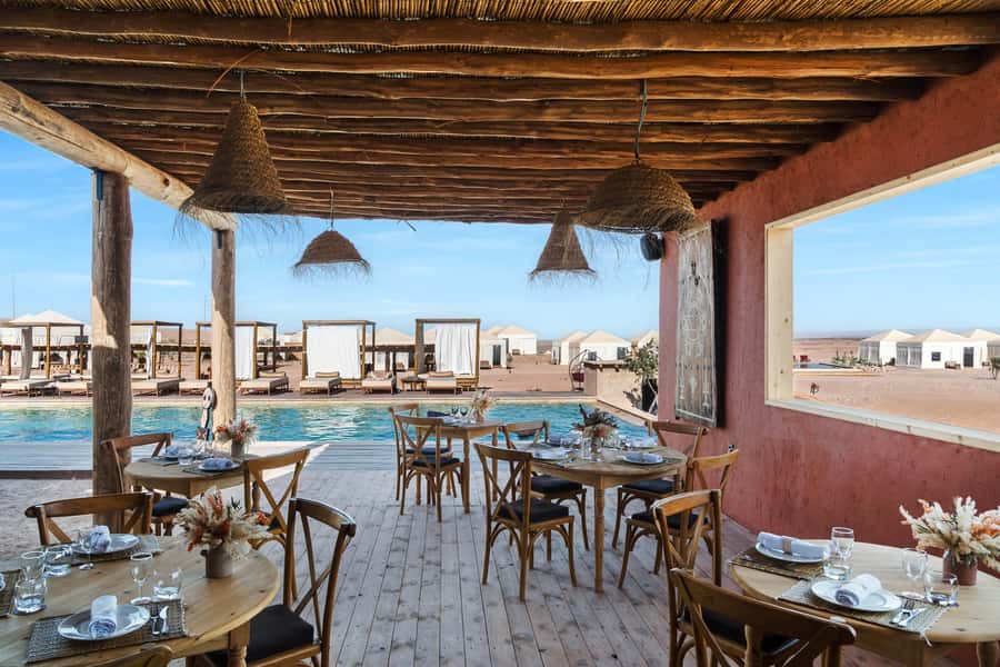 Marrakech: Agafay Desert Inara Camp Pool Day Pass with Lunch - Lunch beneath the olive trees