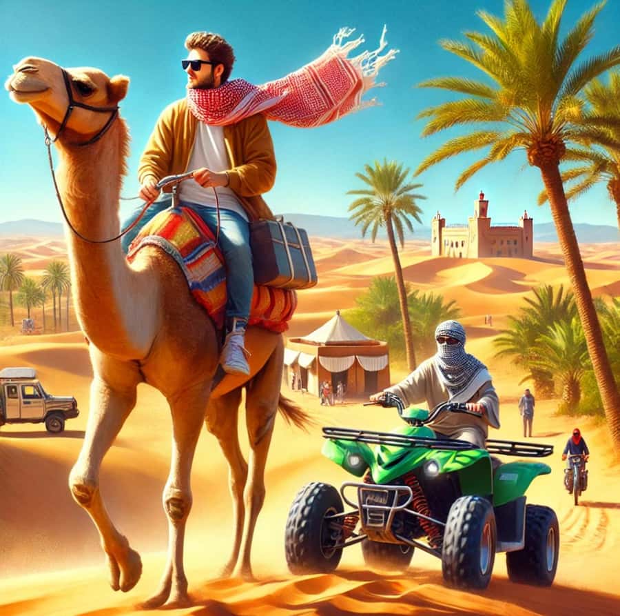 Marrakech: Agafay Desert Quad, Camel Ride & Dinner Show - Sunset, camp lights, and Moroccan dinner
