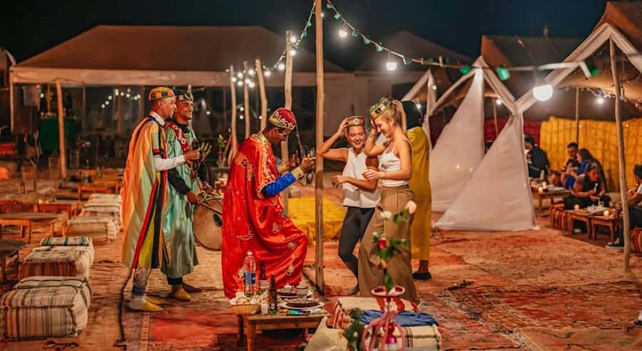 Marrakech: Agafay Desert Quad Camel Rides, Pool, Dinner Show - Moroccan dinner beneath the evening sky
