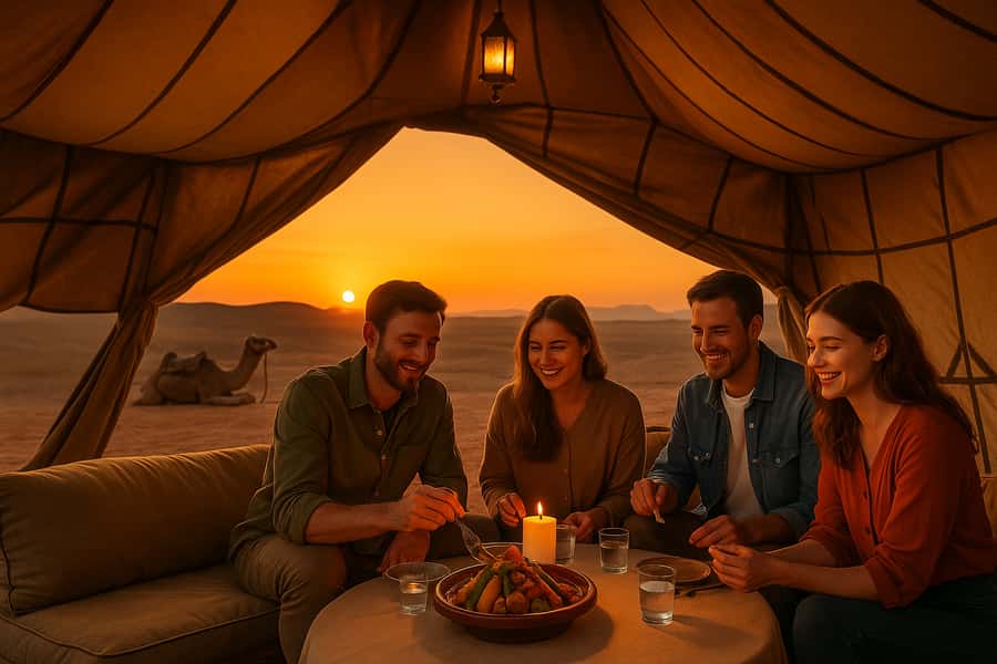 Marrakech: Camel Ride & Sunset Dinner with Fire Show - A sunset camel ride across rocky Agafay