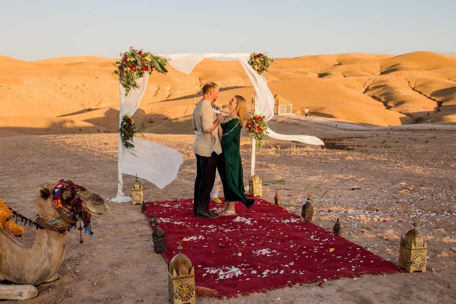 Marrakech Dinner Show Agafay Desert with Camels swiming pool - Riding A Camel During The Golden Hour