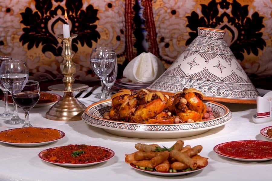 Marrakech: Dinner Show at Dar Essalam Restaurant - Moroccan food and the two menu choices
