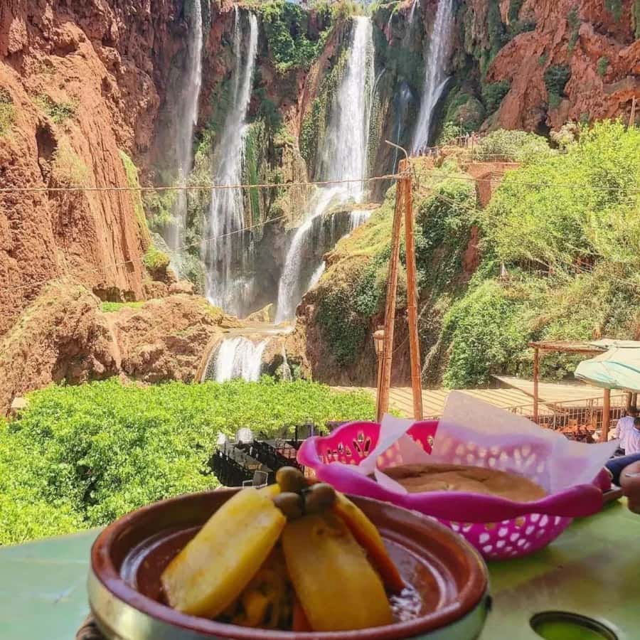 Marrakech: Ouzoud Waterfall, Guided Hike, Boat Ride & Lunch - Berber lunch with a view of the water