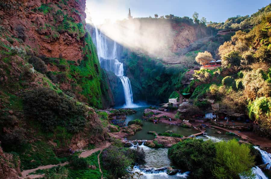 Marrakech : Ouzoud Waterfalls & Guided Tour & Boat Ride - First sight of the 100-meter Ouzoud Falls