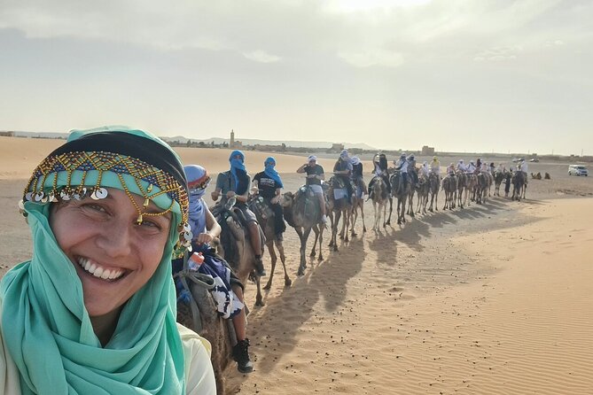 Marrakech to Merzouga Desert 3-Day via the High Atlas Mountains - Riding camels into the Erg Chebbi dunes