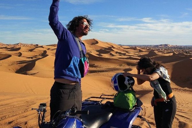 merzouga Desert 1 hour or two hour Quad Bike, and sandboarding - Riding Into the Merzouga Dunes