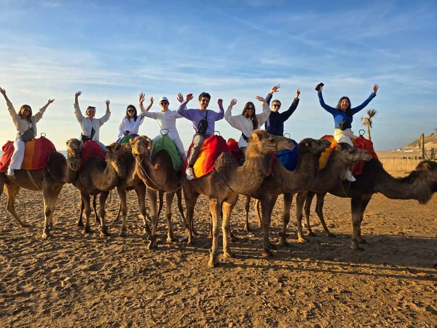 Tangier: sunset, tea, camel ride, Cape Spartel and caves. - The camel ride along Tangier Beach